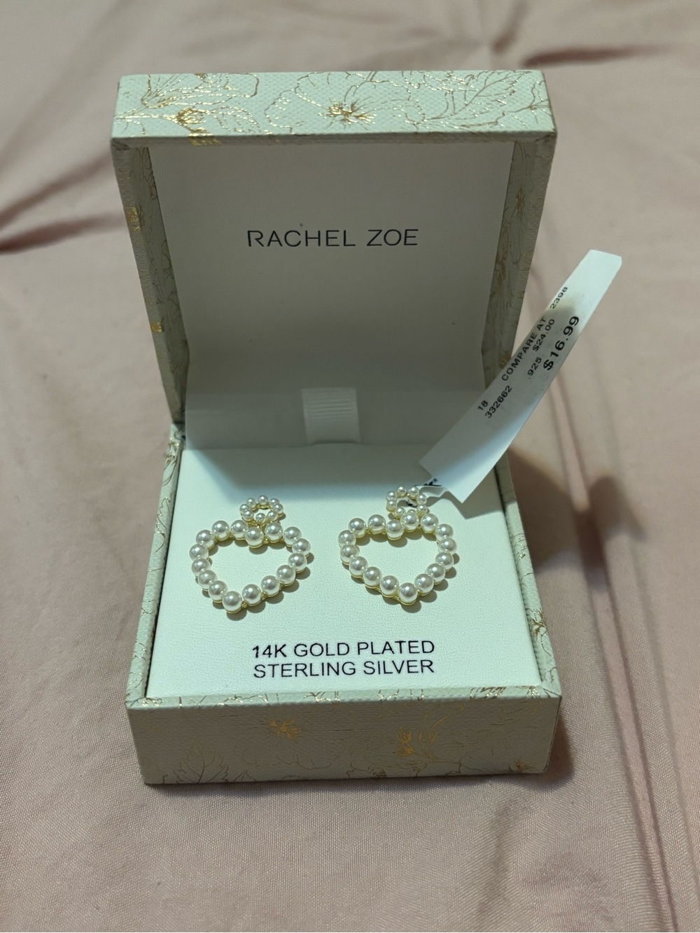 Rachel Zoe Pearl Heart Drop Earrings in White and Gold